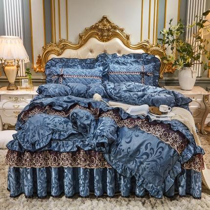 网红馆 2025新款梦醉奢华天鹅绒床裙四件套 蝴蝶结款-宝蓝