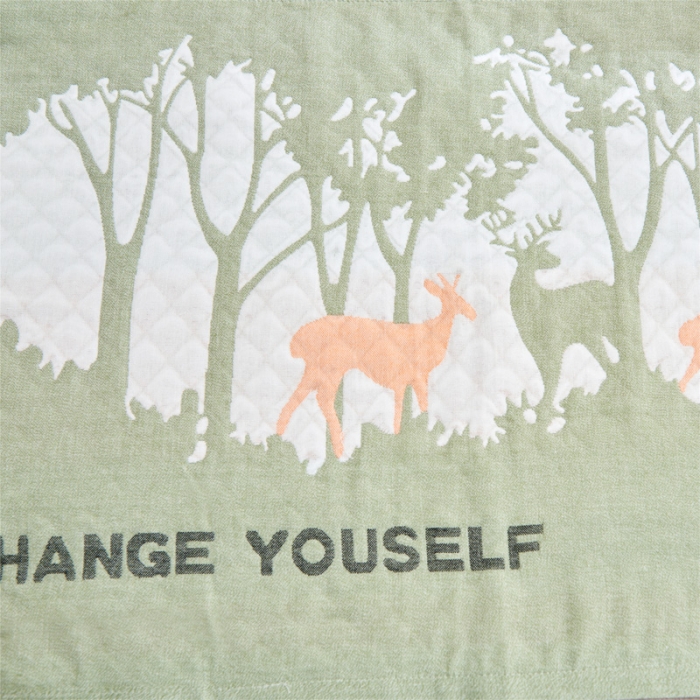 91家纺网 家纺一手货源 找家纺 朴尔2021全棉三层纱布定位枕巾52*78cm一对仙林小鹿绿