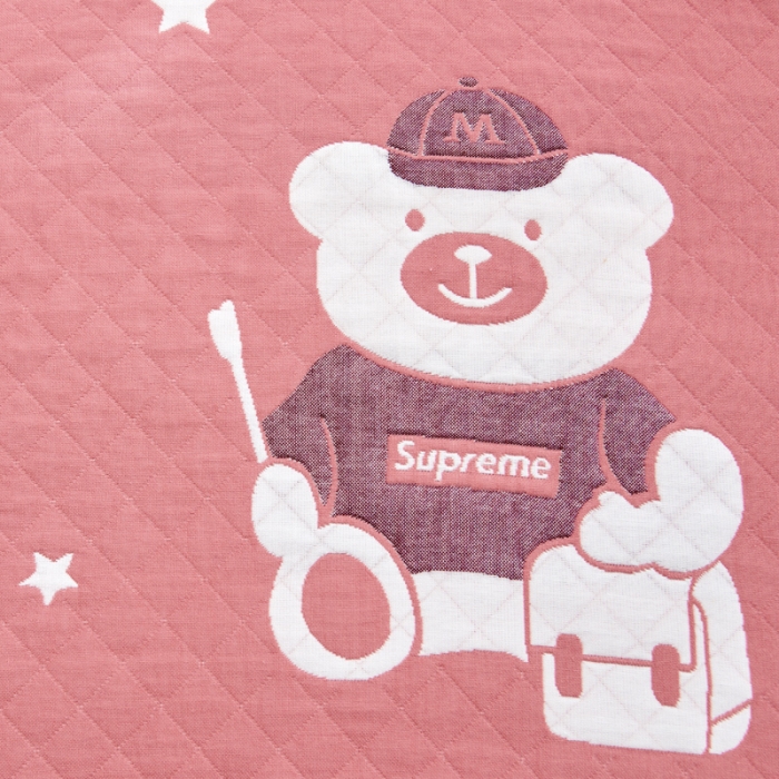 91家纺网 家纺一手货源 找家纺 朴尔2021全棉三层纱布定位枕巾52*78cm一对阳光熊-粉