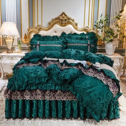 91家纺网 家纺一手货源 找家纺 网红馆 2025新款梦醉奢华天鹅绒床裙四件套 蝴蝶结款-墨绿