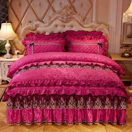 91家纺网 家纺一手货源 找家纺 网红馆 2025新款梦醉奢华天鹅绒床裙四件套 玫红