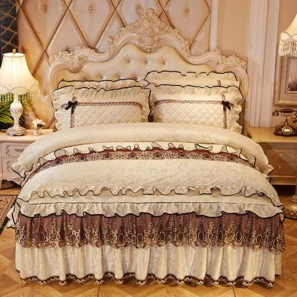 91家纺网 家纺一手货源 找家纺 网红馆 2025新款梦醉奢华天鹅绒床裙四件套 米色