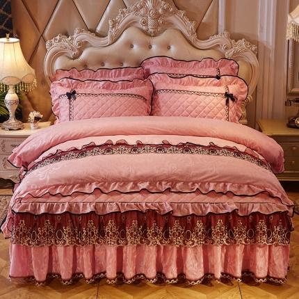 网红馆 2025新款梦醉奢华天鹅绒床裙四件套 玉色