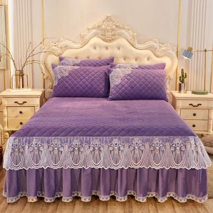 91家纺网 家纺一手货源 找家纺 网红馆 2025新款幸福花开水晶绒蕾丝单品床裙被套枕套 魅紫