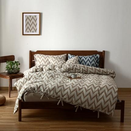 91家纺网 家纺一手货源 找家纺 （总）安莱生活2021新款双层纱海澜大提花蝴蝶结工艺款四件套