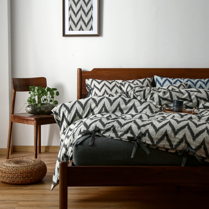 91家纺网 家纺一手货源 找家纺 安莱生活2021新款双层纱海澜大提花蝴蝶结工艺款四件套海澜黑