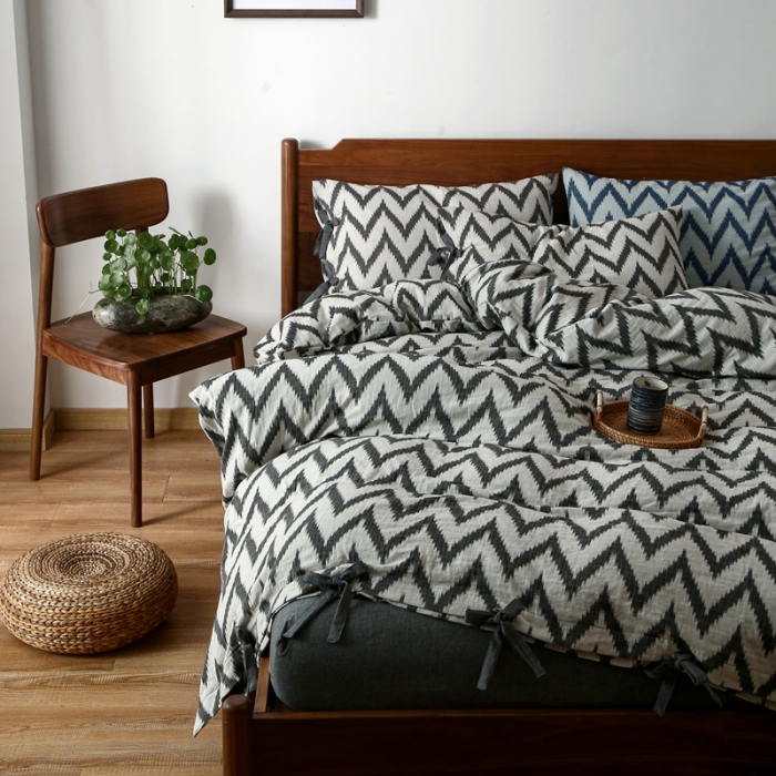 91家纺网 家纺一手货源 找家纺 安莱生活2021新款双层纱海澜大提花蝴蝶结工艺款四件套海澜黑