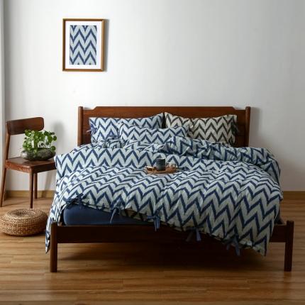 91家纺网 家纺一手货源 找家纺 安莱生活2021新款双层纱海澜大提花蝴蝶结工艺款四件套海澜蓝