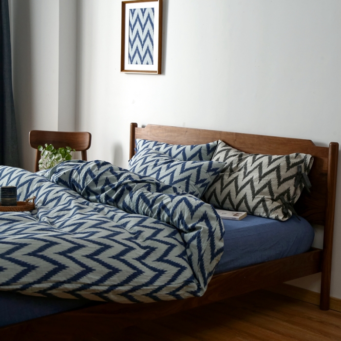 91家纺网 家纺一手货源 找家纺 安莱生活2021新款双层纱海澜大提花蝴蝶结工艺款四件套海澜蓝