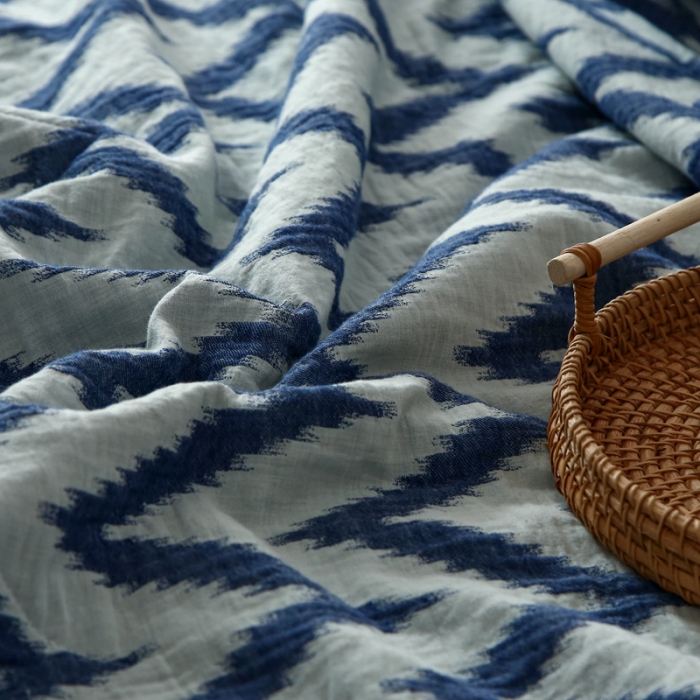 91家纺网 家纺一手货源 找家纺 安莱生活2021新款双层纱海澜大提花蝴蝶结工艺款四件套海澜蓝