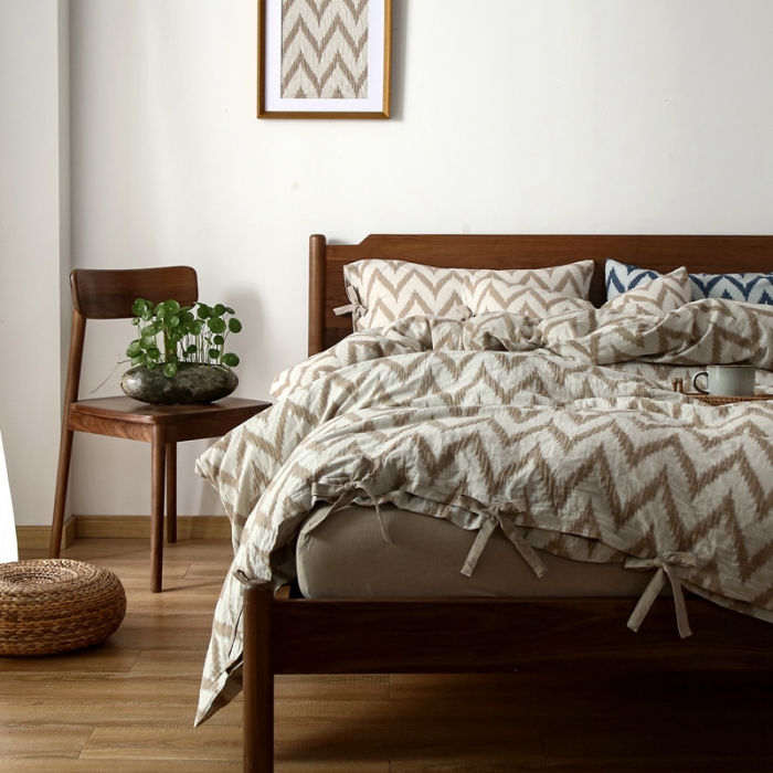 91家纺网 家纺一手货源 找家纺 安莱生活2021新款双层纱海澜大提花蝴蝶结工艺款四件套海澜米