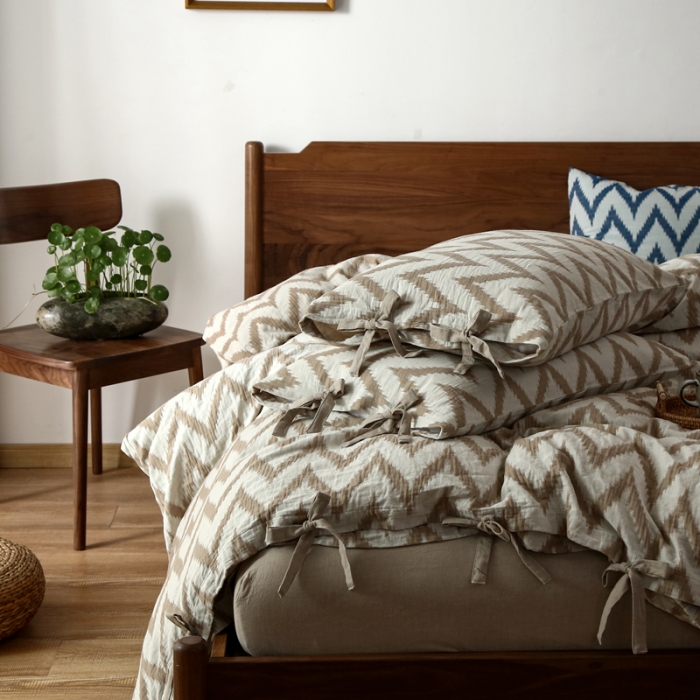 91家纺网 家纺一手货源 找家纺 安莱生活2021新款双层纱海澜大提花蝴蝶结工艺款四件套海澜米