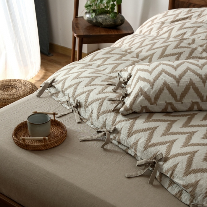 91家纺网 家纺一手货源 找家纺 安莱生活2021新款双层纱海澜大提花蝴蝶结工艺款四件套海澜米