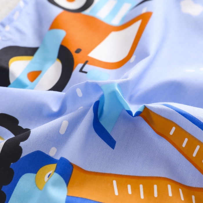 91家纺网 家纺一手货源 找家纺 吉咪兔家纺 2022新款13372纯棉卡通定位枕套快乐工程车