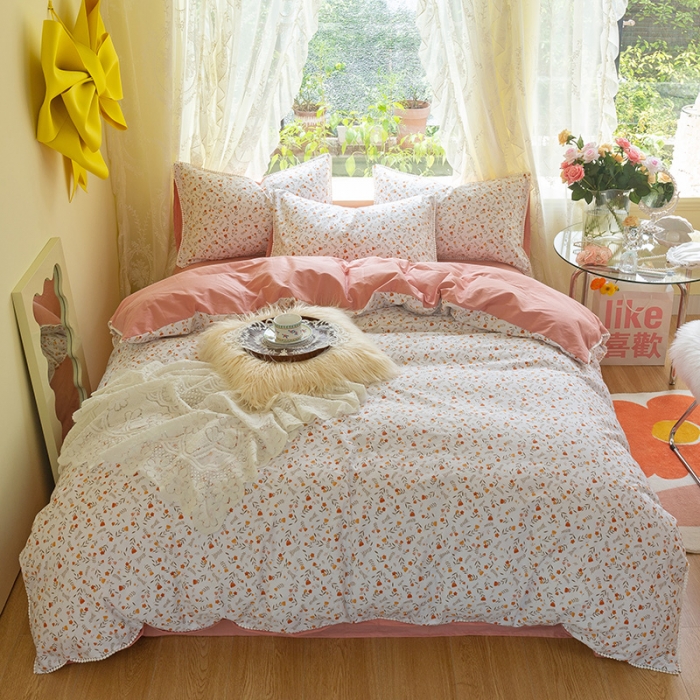 91家纺网 家纺一手货源 找家纺 （总）千朵2021新款13372活性印花花边款四件套