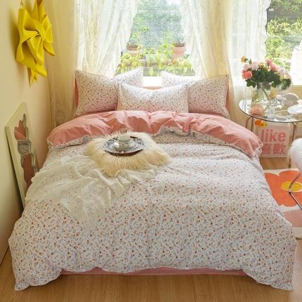 千朵2021新款13372活性印花花边款四件套 花都