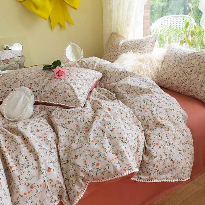 91家纺网 家纺一手货源 找家纺 千朵2021新款13372活性印花花边款四件套 漫天花雨