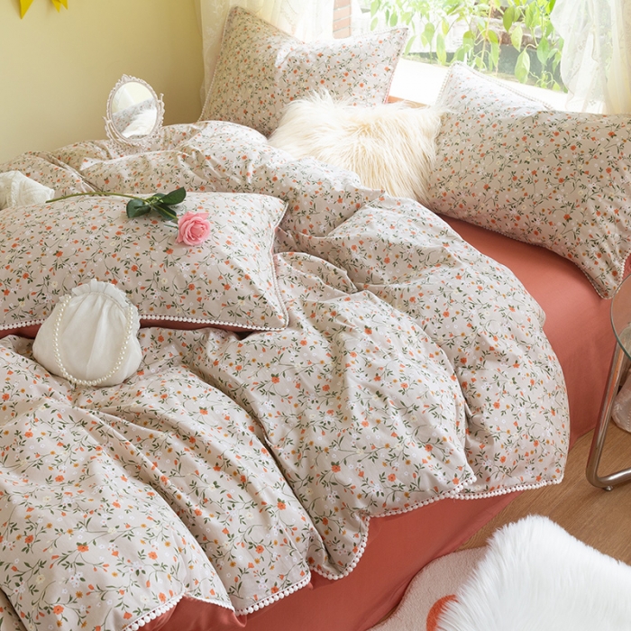 91家纺网 家纺一手货源 找家纺 千朵2021新款13372活性印花花边款四件套 漫天花雨