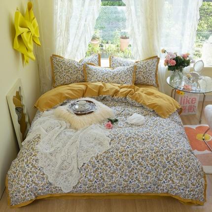 千朵2021新款13372活性印花花边款四件套 莫娜花园