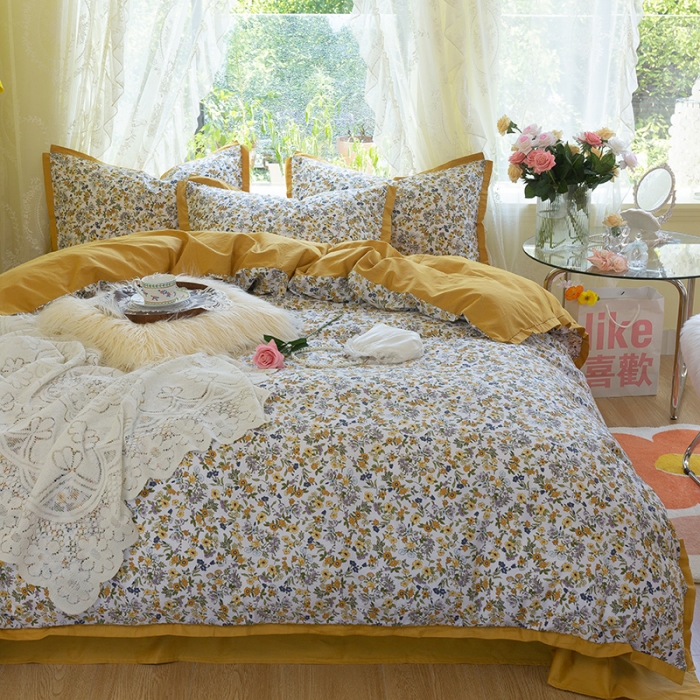 91家纺网 家纺一手货源 找家纺 千朵2021新款13372活性印花花边款四件套 莫娜花园