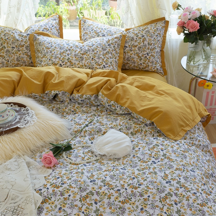 91家纺网 家纺一手货源 找家纺 千朵2021新款13372活性印花花边款四件套 莫娜花园