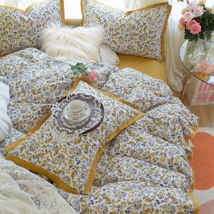 91家纺网 家纺一手货源 找家纺 千朵2021新款13372活性印花花边款四件套 莫娜花园