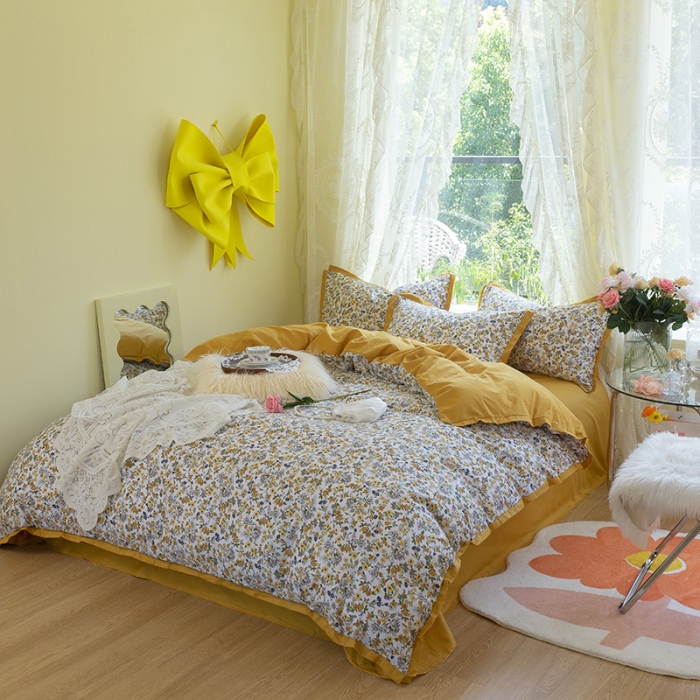 91家纺网 家纺一手货源 找家纺 千朵2021新款13372活性印花花边款四件套 莫娜花园