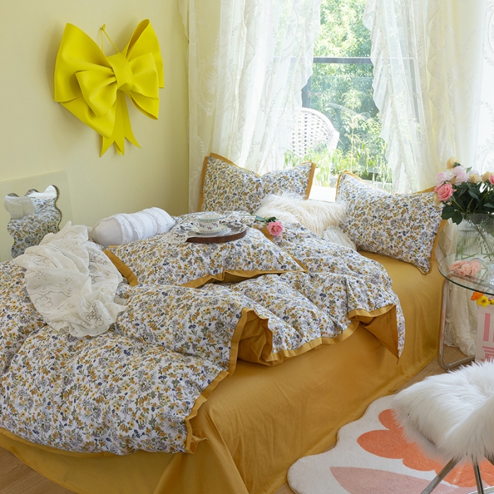 91家纺网 家纺一手货源 找家纺 千朵2021新款13372活性印花花边款四件套 莫娜花园