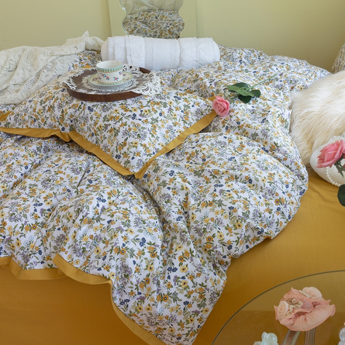 91家纺网 家纺一手货源 找家纺 千朵2021新款13372活性印花花边款四件套 莫娜花园