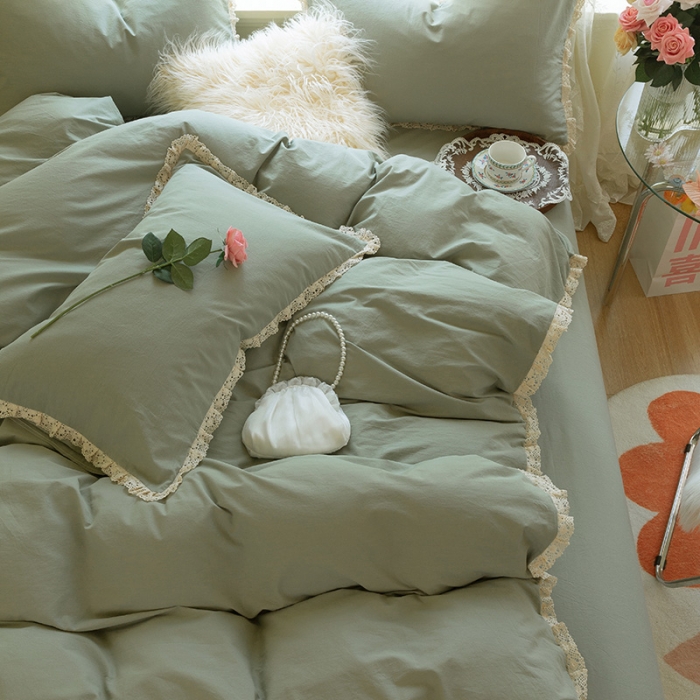 91家纺网 家纺一手货源 找家纺 （总）千朵2021新款纯色带边款四件套