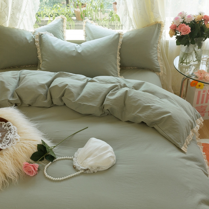 91家纺网 家纺一手货源 找家纺 （总）千朵2021新款纯色带边款四件套