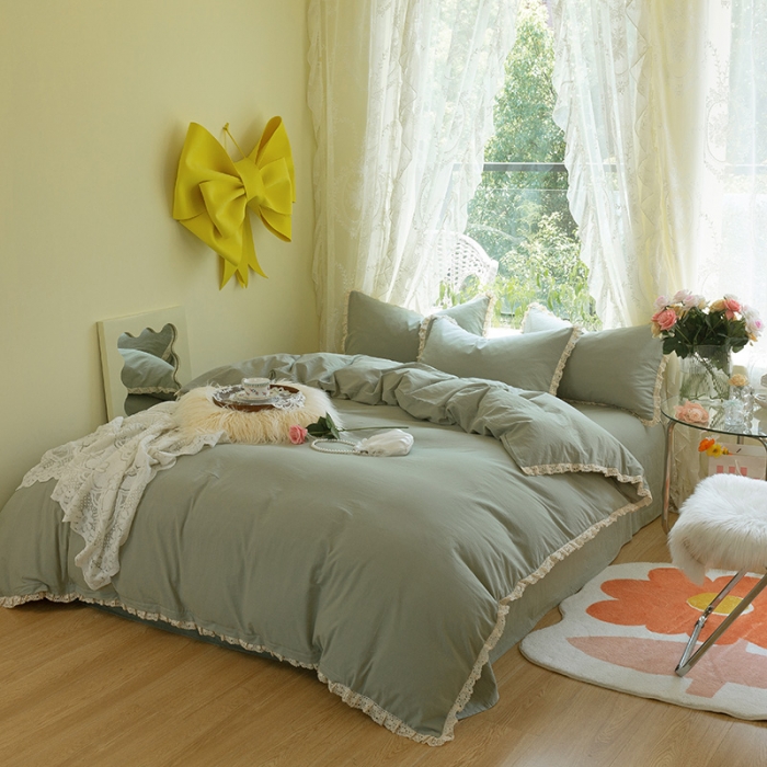 91家纺网 家纺一手货源 找家纺 （总）千朵2021新款纯色带边款四件套