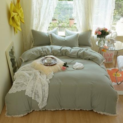 千朵2021新款纯色带边款四件套 茶绿