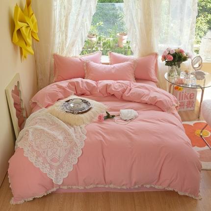 千朵2021新款纯色带边款四件套 粉玉