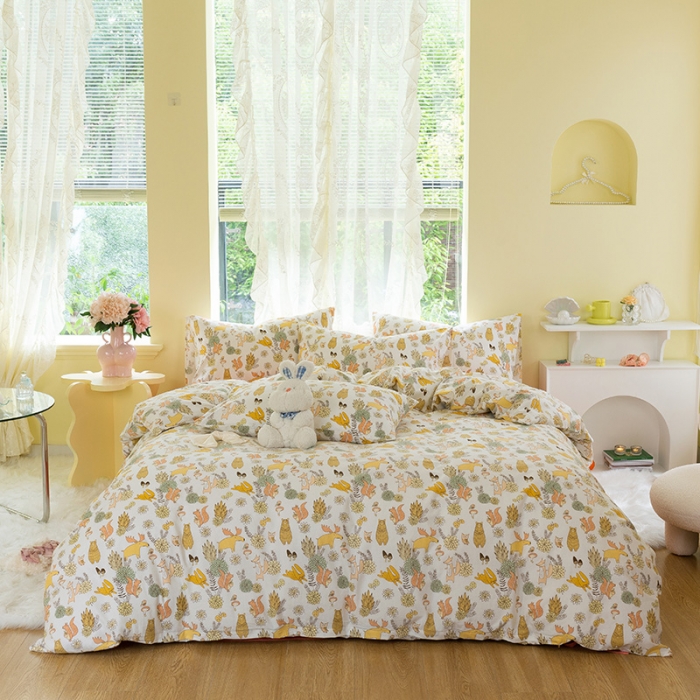 91家纺网 家纺一手货源 找家纺 千朵2021新款水洗棉款四件套 动物世界