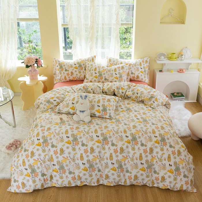 91家纺网 家纺一手货源 找家纺 千朵2021新款水洗棉款四件套 动物世界