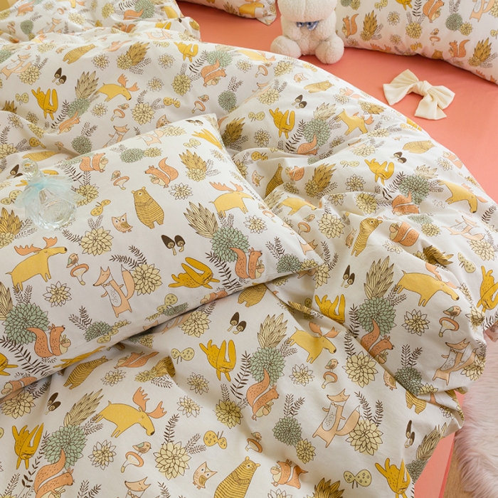 91家纺网 家纺一手货源 找家纺 千朵2021新款水洗棉款四件套 动物世界