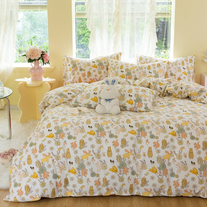 91家纺网 家纺一手货源 找家纺 千朵2021新款水洗棉款四件套 动物世界