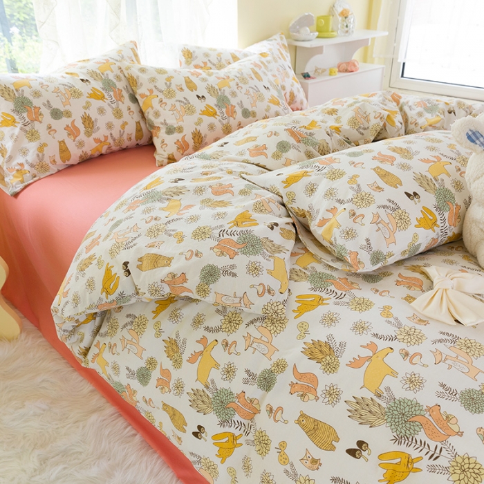 91家纺网 家纺一手货源 找家纺 千朵2021新款水洗棉款四件套 动物世界