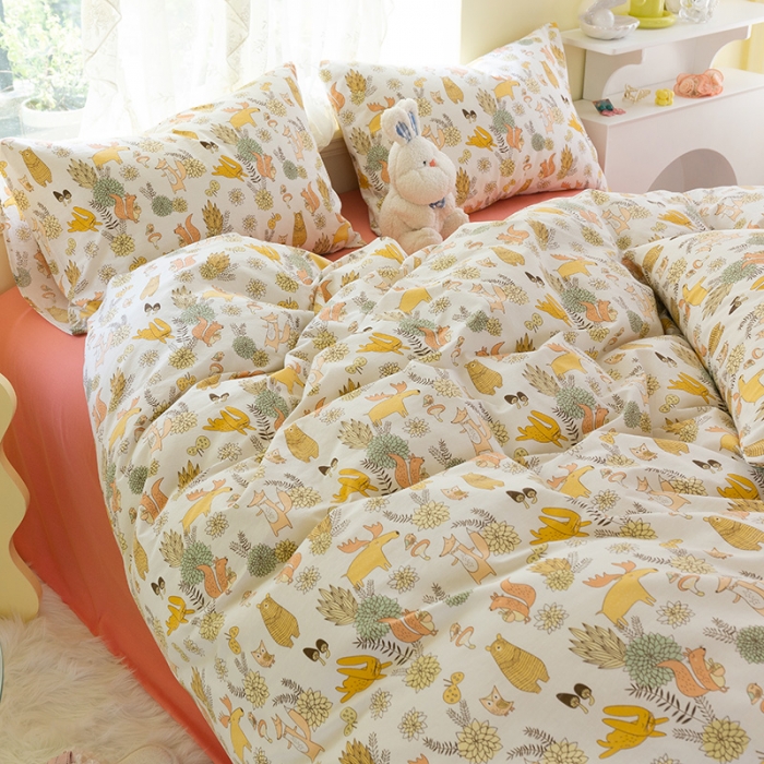 91家纺网 家纺一手货源 找家纺 千朵2021新款水洗棉款四件套 动物世界