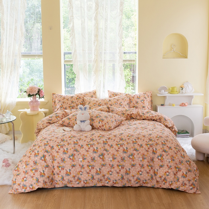 91家纺网 家纺一手货源 找家纺 千朵2021新款水洗棉款四件套 沐夏-红