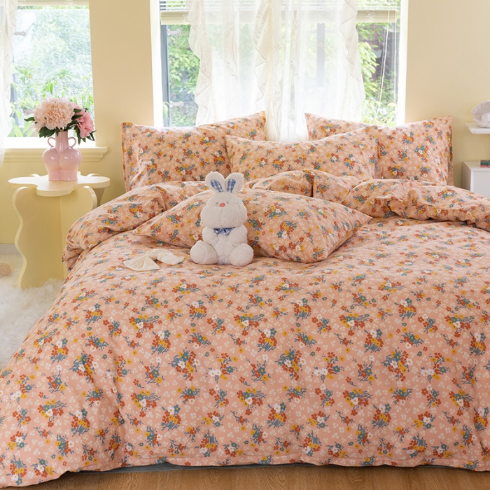 91家纺网 家纺一手货源 找家纺 千朵2021新款水洗棉款四件套 沐夏-红