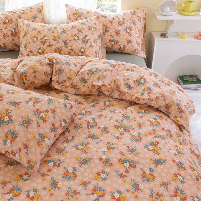 91家纺网 家纺一手货源 找家纺 千朵2021新款水洗棉款四件套 沐夏-红