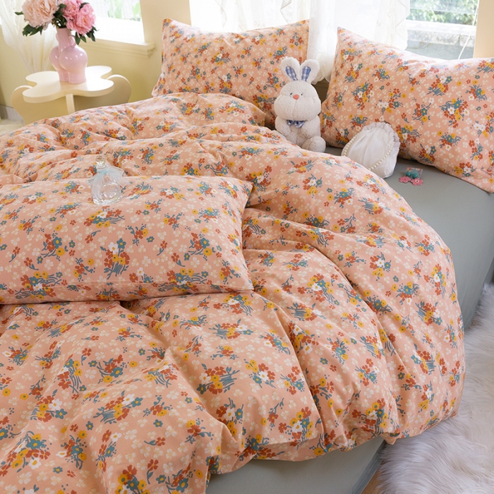 91家纺网 家纺一手货源 找家纺 千朵2021新款水洗棉款四件套 沐夏-红