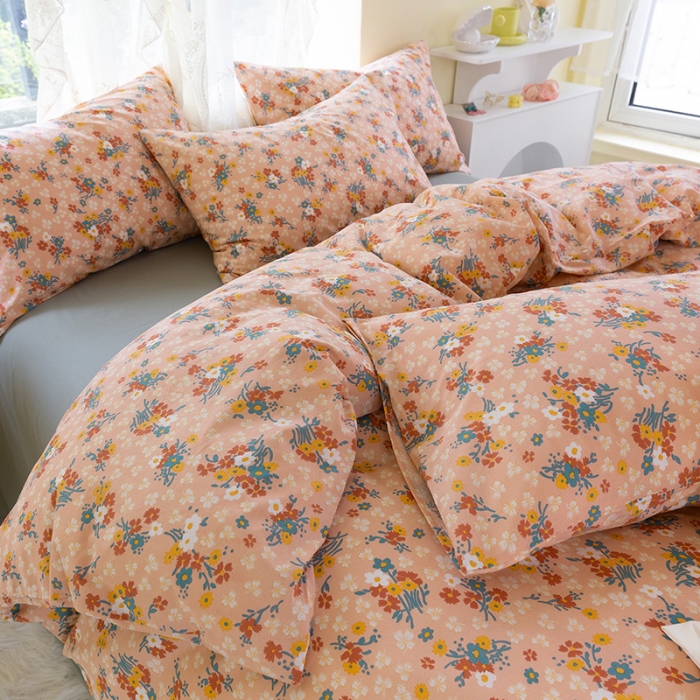 91家纺网 家纺一手货源 找家纺 千朵2021新款水洗棉款四件套 沐夏-红