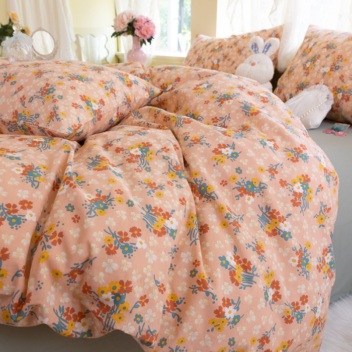 91家纺网 家纺一手货源 找家纺 千朵2021新款水洗棉款四件套 沐夏-红