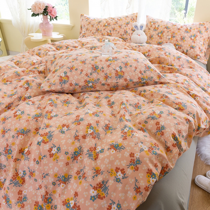 91家纺网 家纺一手货源 找家纺 千朵2021新款水洗棉款四件套 沐夏-红