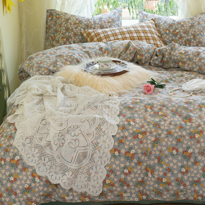 91家纺网 家纺一手货源 找家纺 千朵2021新款水洗棉款四件套 沐夏-灰