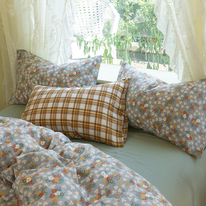 91家纺网 家纺一手货源 找家纺 千朵2021新款水洗棉款四件套 沐夏-灰