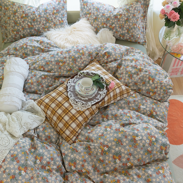 91家纺网 家纺一手货源 找家纺 千朵2021新款水洗棉款四件套 沐夏-灰